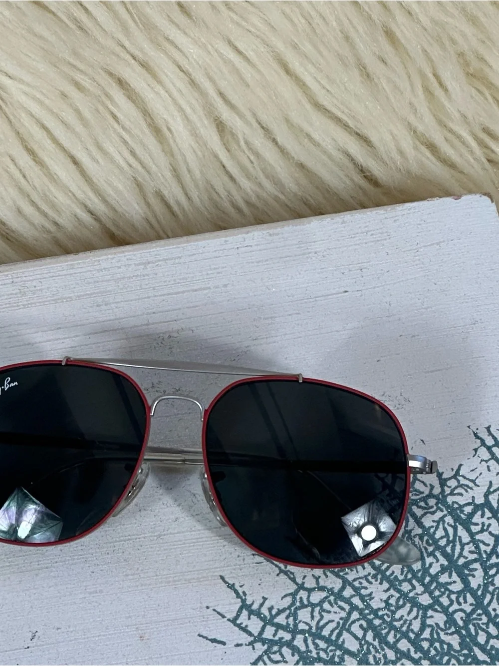 Ray-Ban Silver Metal Sunglasses with Red Trim and Black Lenses for kids
